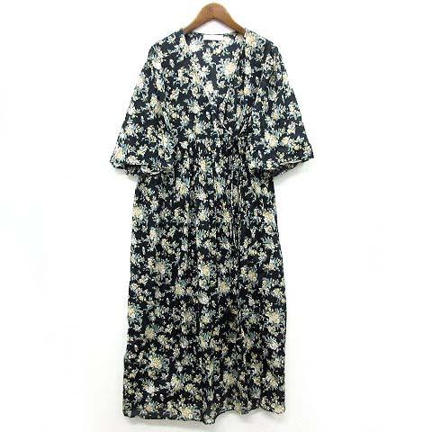 中古 アメリカンホリック American Holic カシュクール ガウン ワンピース 5分袖 半袖 フラワー 花柄 ロング丈 羽織 ブラック 黒 F ベクトル 古着 013 ブランド古着販売のベクトル 通販 Yahoo ショッピング