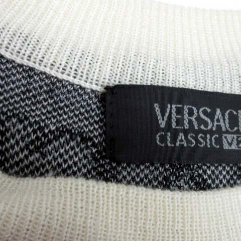 高級素材使用ブランド Versace ヴェルサーチクラシック 中古 Classic 古着 ベクトル メンズ グレー クルーネック 半袖 セーター ロゴ サマーニット コットン V2 半袖 Floridapace Gov