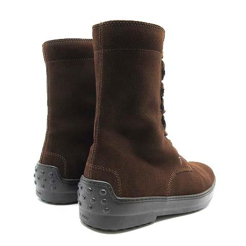 トッズ TOD'S スエード レースアップ ミドル ブーツ ブラウン 茶 7 約