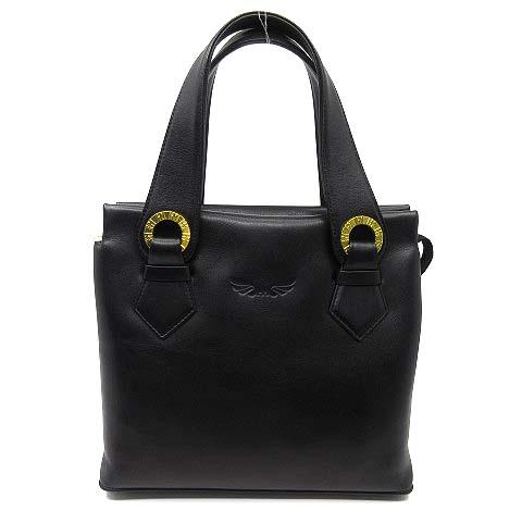 ハナエモリ HANAE MORI レザー ハンドバッグ 型押しロゴ ブラック 黒 