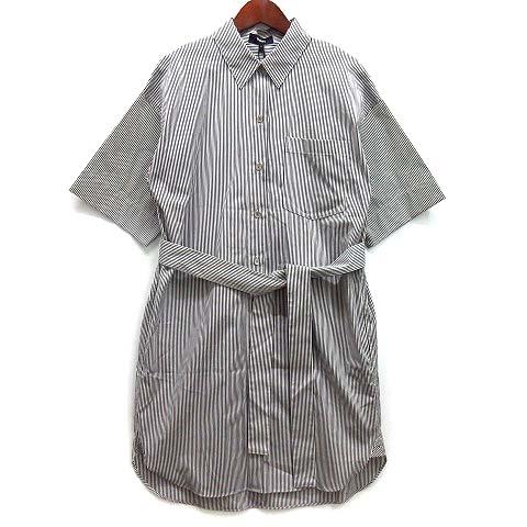 【中古】未使用品 セオリー Theory 2023SS ストライブ シャツワンピース 半袖 DOWNING Bold FINE SS OVERSIZED SD ブラック 黒 P theory（セオリー） 未使用品 Theory 2023SS ストライブ シャツ