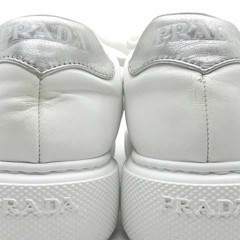 PRADA プラダ レザー ロゴ スニーカー 1E223M ホワイト シルバー 36 約  