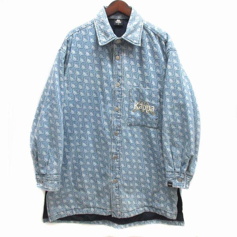 ジーユー GU カッパ Kappa ロゴ 総柄 デニム ロング シャツ ジャケット 