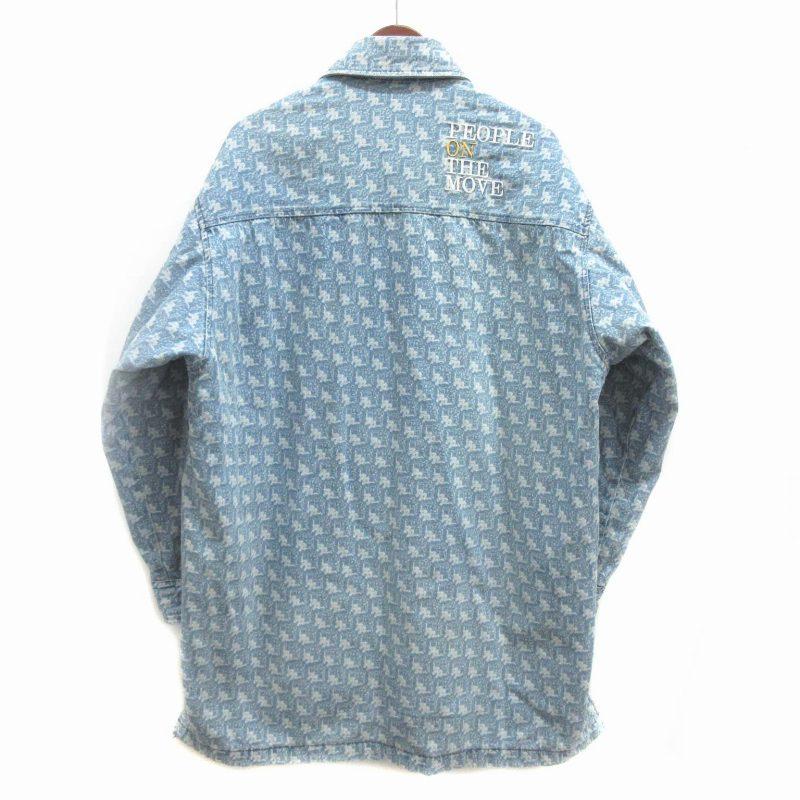 ジーユー GU カッパ Kappa ロゴ 総柄 デニム ロング シャツ ジャケット 