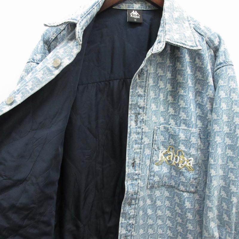 ジーユー GU カッパ Kappa ロゴ 総柄 デニム ロング シャツ ジャケット 