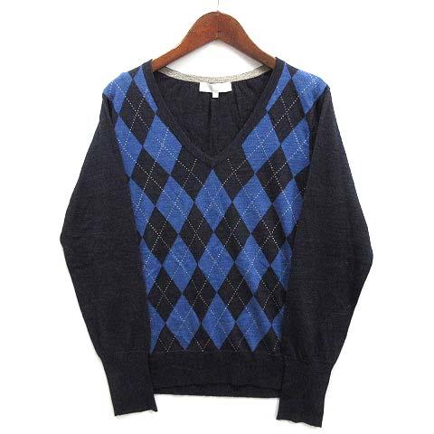 自由区 オンワード樫山 ウール ニット アーガイル Vネック セーター