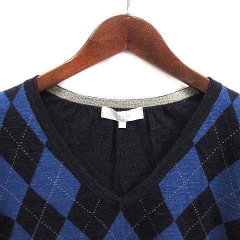 【未使用級】アドーア　ウール　ビッグカラー　ニット　セーター　紺　38 セール】 ウールバルキーカラーミックス ニット （ニット・セーター