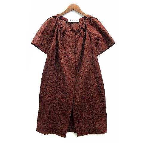 【中古】マルニ MARNI ノーカラー コート ワンピース 半袖 総柄 ナイロン グログラン ジャガード ブラウン 茶 38 レディース MARNI（マルニ） ノーカラー コート ワンピース 半袖 総柄 ナイロン