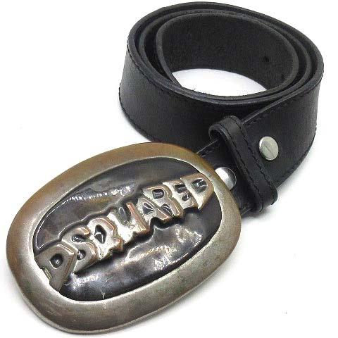 DSQUAREDディースクエアードレザーベルト黒メンズデカロゴバックル