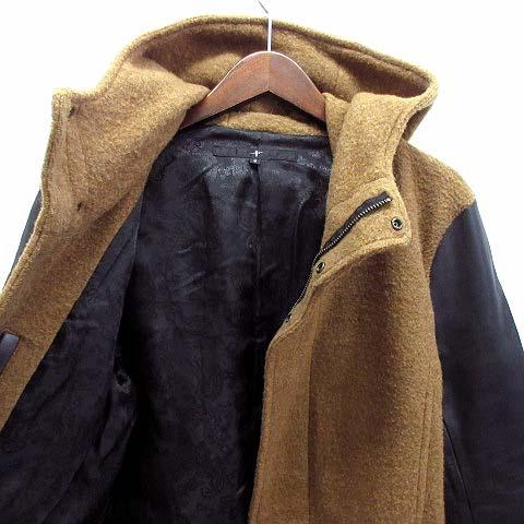 ノーアイディー NOID ウール ボア レザースリーブ フーデッド コート