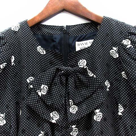 ハナエモリ HANAE MORI ローズ ドット プリント パフスリーブ