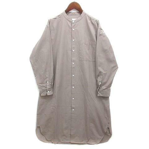 【中古】トゥジュー TOUJOURS コットン バンドカラー シャツ ワンピース 長袖 グレーベージュ 1 レディース トゥジュー TOUJOURS コットン バンドカラー シャツ ワンピース 長袖