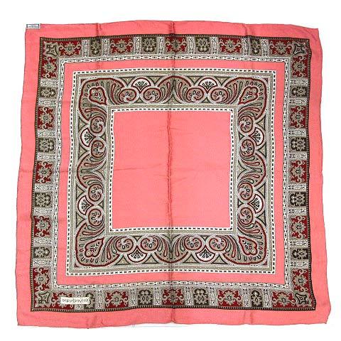 【中古】イヴサンローラン YVES SAINT LAURENT Foulards シルク スカーフ ペイズリー サーモンピンク 90cm Yves Saint Laurent（イヴ・サンローラン） YVES SAINT LAURENT