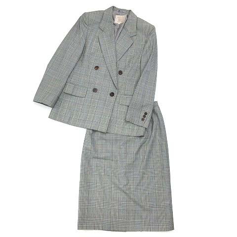 【中古】バーバリーズ Burberrys スーツ チェック セットアップ ブレザー ジャケット スカート カーキグレー 9AR ヴィンテージレディース バーバリーズ Burberrys スーツ チェック セットアップ ブレザー