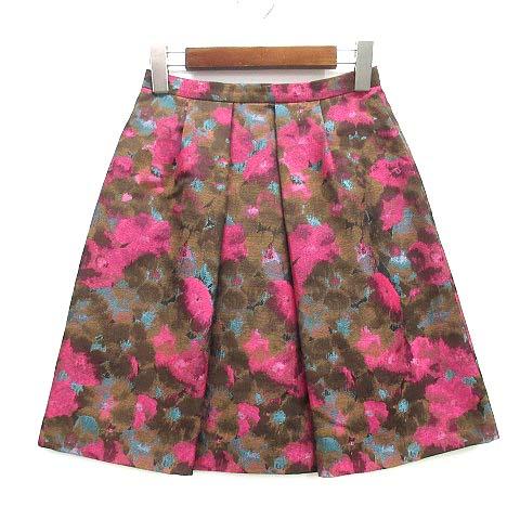 美品　アナイ　スカート  ひざ丈　36 花柄 アナイ ANAYI 花柄 ジャガード スカート 膝丈 ブラウン ピンク 36