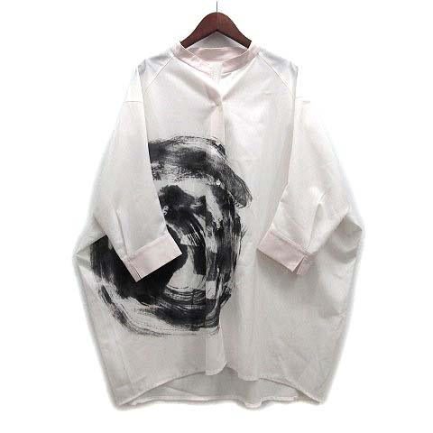 【中古】ヒロココシノ HIROKO KOSHINO 墨絵 ラウンドフォルム シャツ 七分袖 立体カッティング オフホワイト 38 RHBGT30690 レディース HIROKO KOSHINO（ヒロコ コシノ） 墨絵 ラウンドフォルム シャツ 七分