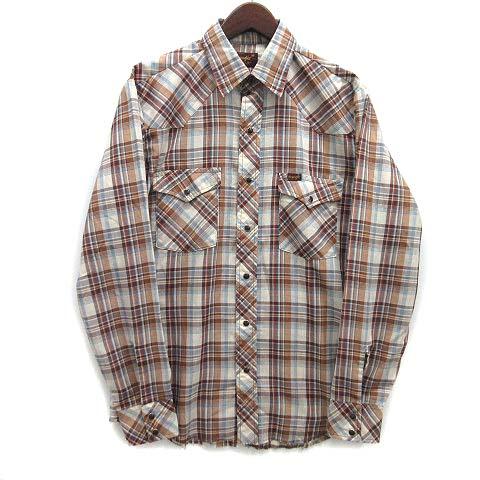 ラングラー WRANGLER ウエスタンシャツ チェック 長袖 M 茶タグ