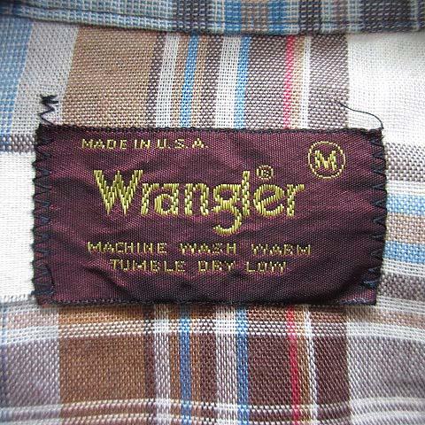 ラングラー WRANGLER ウエスタンシャツ チェック 長袖 M 茶タグ 
