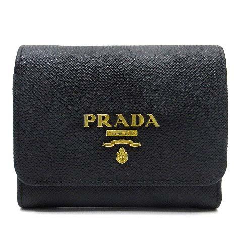 プラダ　PRADA 三つ折り財布　コンパクトウォレット　ブラック　サフィアーノ プラダPRADA 三つ折り財布サフィアーノブラックコンパクトウォレット