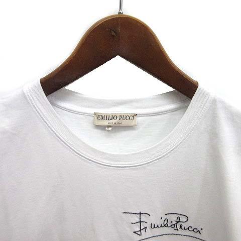 【中古】エミリオプッチ EMILIO PUCCI 筆記体ロゴ 刺繍 オーバーサイズ Tシャツ カットソー 半袖 ホワイト 白 S レディース エミリオプッチ EMILIO PUCCI 筆記体ロゴ 刺繍 オーバーサイズ Tシャツ