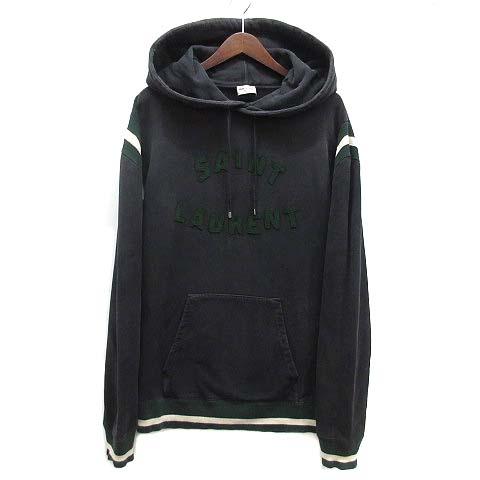 【中古】サンローラン パリ SAINT LAURENT PARIS ロゴ フェルト レタリング パーカー 689395 ネイビー XS メンズ サンローラン パリ SAINT LAURENT PARIS ロゴ フェルト レタリング