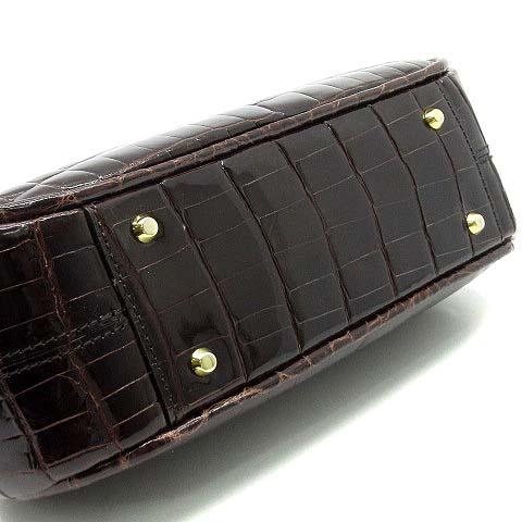 【中古】マダムグレ GRES PARIS JRA クロコダイル がま口  2WAY チェーン ショルダーバッグ シャイニー ダークブラウン ゴールド金具 マダムグレ GRES PARIS JRA クロコダイル がま口 2WAY チェーン