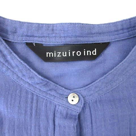 ミズイロインド　バンドカラー　シャツワンピース　ウール　紺色　薄手　ゆったり mizuiroind（ミズイロインド）の「mizuiro ind ポケット付き