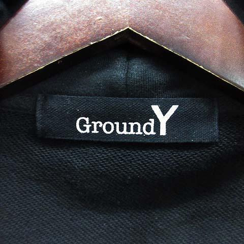 【中古】グラウンドワイ ヨウジヤマモト GroundY バックプリント スウェット フルジップ ロング パーカー ブラック 黒 4 GR-T51-093 グラウンドワイ ヨウジヤマモト GroundY バックプリント スウェット