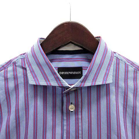 【EMPORIO ARMANI 】ストライプ長袖シャツ M EMPORIO ARMANI エンポリオアルマーニ ワイドカラー シャツ ストライプ