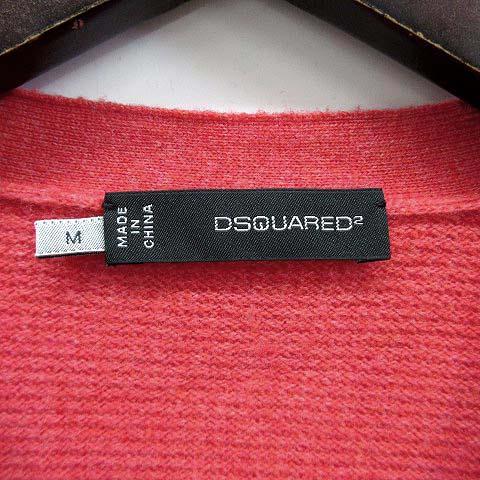 【中古】ディースクエアード DSQUARED2 ウール カシミヤ ワッフル ニット カーディガン メタルプレート ピンクレッド系 M メンズ DSQUARED2（ディースクエアード） ウール カシミヤ ワッフル ニット