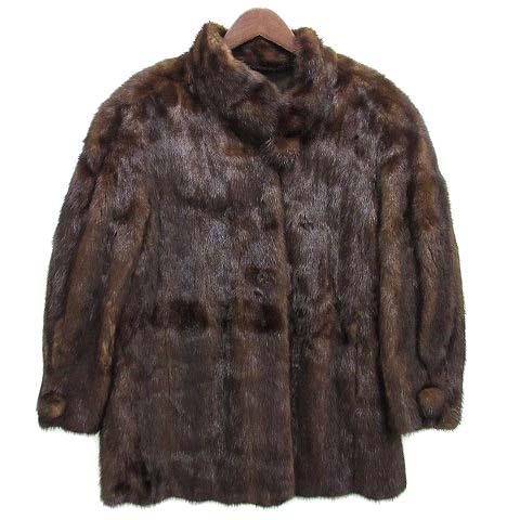 エンバ EMBA ポンポン付き ミンクファー コート 毛皮 ダークブラウン