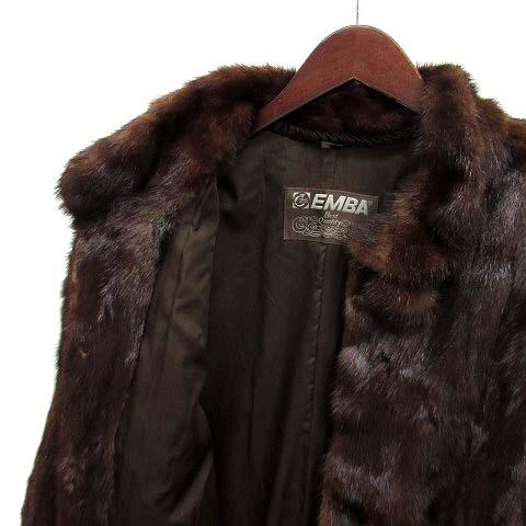 エンバ EMBA ポンポン付き ミンクファー コート 毛皮 ダークブラウン