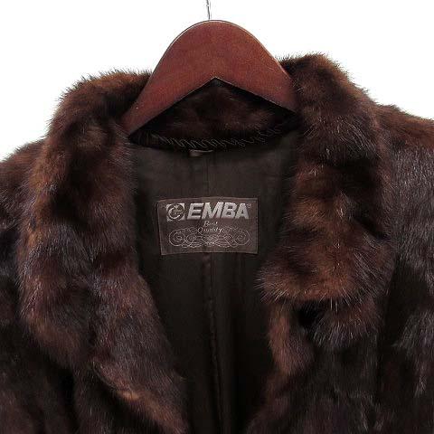 美品 エンバ EMBA 高級 毛皮 コート ミンク 日本製 ダークブラウン L エンバ EMBA ポンポン付き ミンクファー コート 毛皮 ダークブラウン