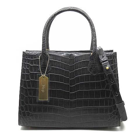 【中古】Hcp社製 マット クロコダイル 2WAY ハンドバッグ ショルダー付き グレー 新品同様 レディース Hcp社製 マット クロコダイル 2WAY ハンドバッグ ショルダー付き