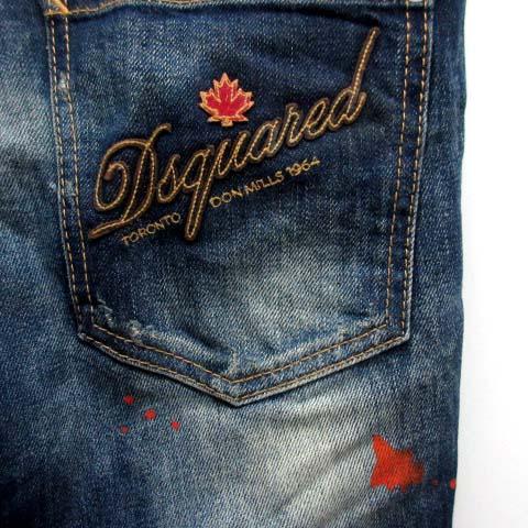 【中古】ディースクエアード DSQUARED2 デニムパンツ ジーンズ センタープレス ダメージ ペンキ USED加工 インディゴ 46 メンズ DSQUARED2（ディースクエアード） デニムパンツ ジーンズ センター