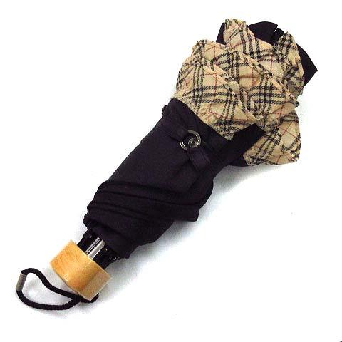 BURBERRY（バーバリー） 日傘 折りたたみ傘 チェック フリル 黒