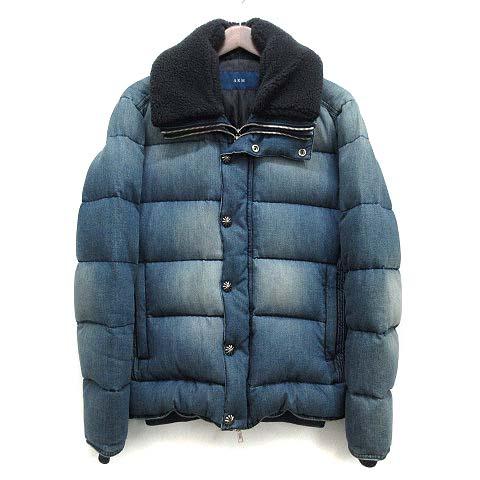 【中古】エーケーエム AKM レイヤード デニム ダウンジャケット 襟ボア B-SKI CUSTOM DENIM DOWN B272 インディゴ ブルー L メンズ エーケーエム AKM レイヤード デニム ダウンジャケット 襟ボア B-SKI