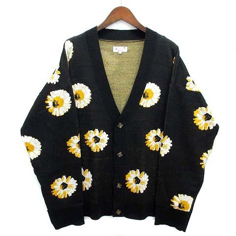 Léonard 黒金花柄 Vネックカーディガン パティナ Patina Vintage 花柄 ニット Vネック カーディガン 長袖
