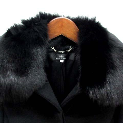 美品　イネド　ロングコート　ベルテッドコート　フォックスファー付　Aライン INED（イネド） アンゴラ ベルテッド ステンカラー ロング コート