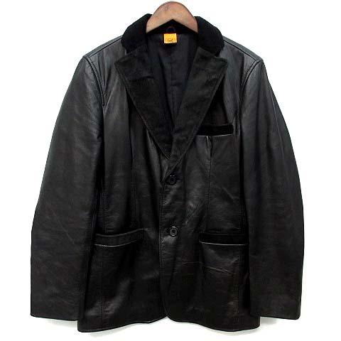 バックドロップ レザー スエードラペル テーラード ジャケット 2B ブラックM ジャケット/アウター バックドロップ レザー スエードラペル