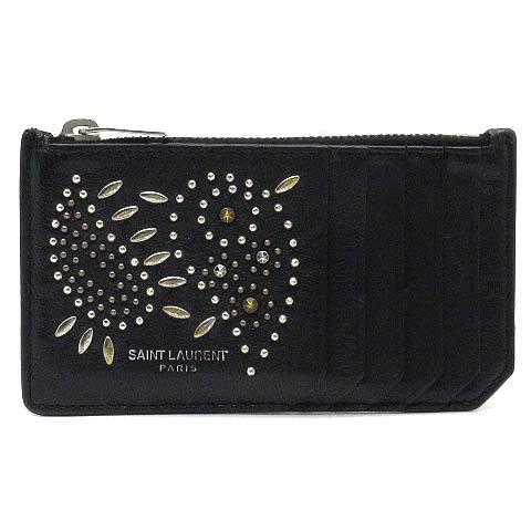 サンローラン パリ ペイズリー スタッズ レザー ケース 458593 黒 サンローラン パリ SAINT LAURENT PARIS ペイズリー スタッズ レザー