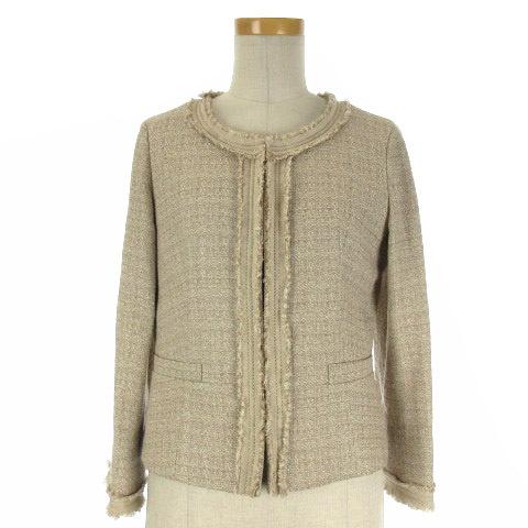 中古 クミキョク 組曲 Kumikyoku ノーカラー ジャケット フリンジ 3 ベージュ 2602eo レディース 18 Off