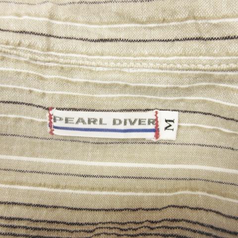 パールダイバー Pearl Diver シャツ 長袖 スキッパー ストライプ コットン M ベージュ系 メンズ｜vectorpremium｜05