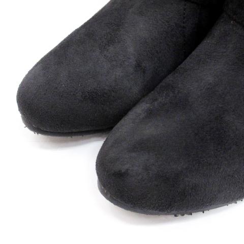 あしながおじさん ロング ブーツ スエード ファー ブラック S 22.5cm 