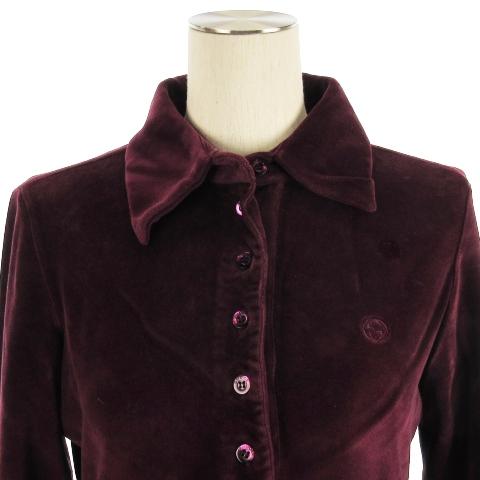 グッチ GUCCI ベロア シャツ 長袖 GGロゴ イタリア製 ワインレッド  
