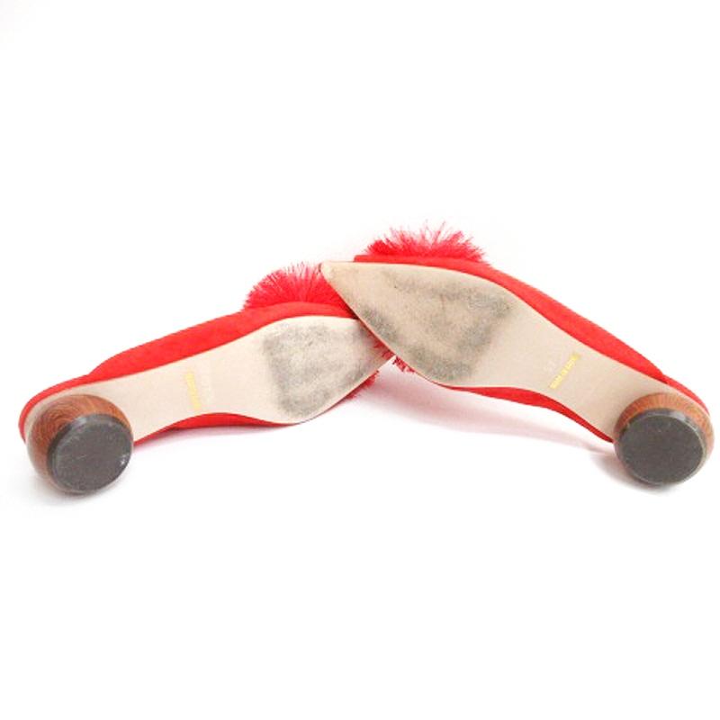 新品未使用グレースコンチネンタル ポンポンミュールレッド