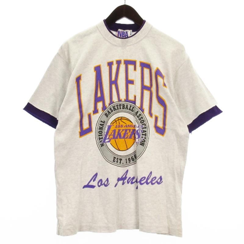 NBA LAKERS Tシャツ カットソー 半袖 プリント フェイクレイヤード M 