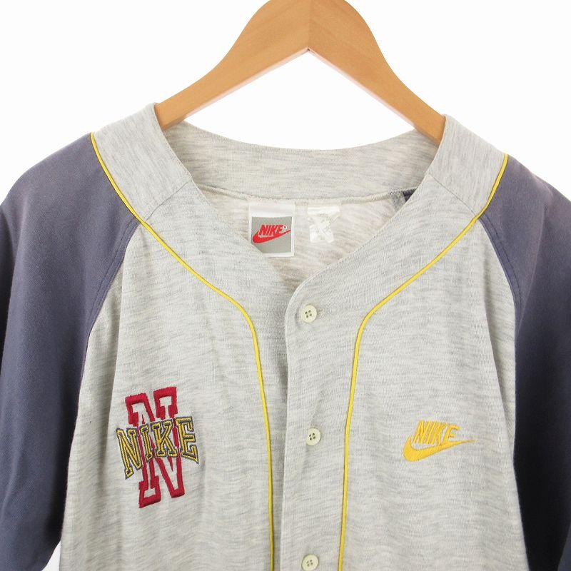 NIKE ナイキ ベースボールノーカラーシャツ 刺繍 ラグランスリーブ 