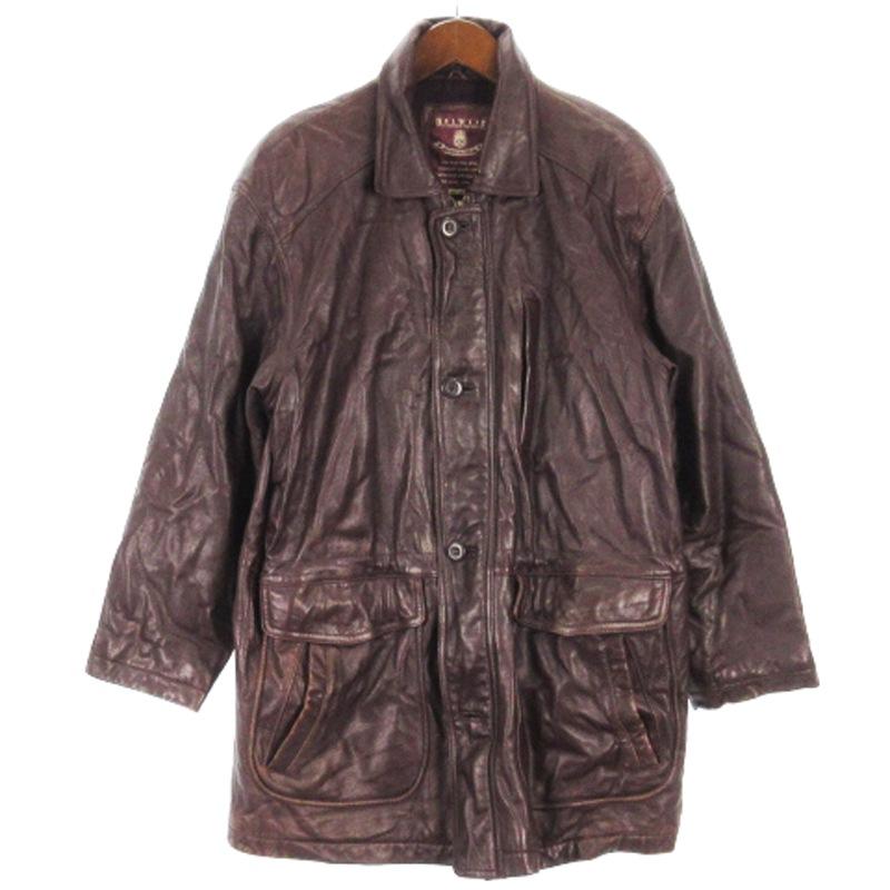 DULWIJE ラムレザージャケット 中綿 ジップアップ ブラウン M □GY99