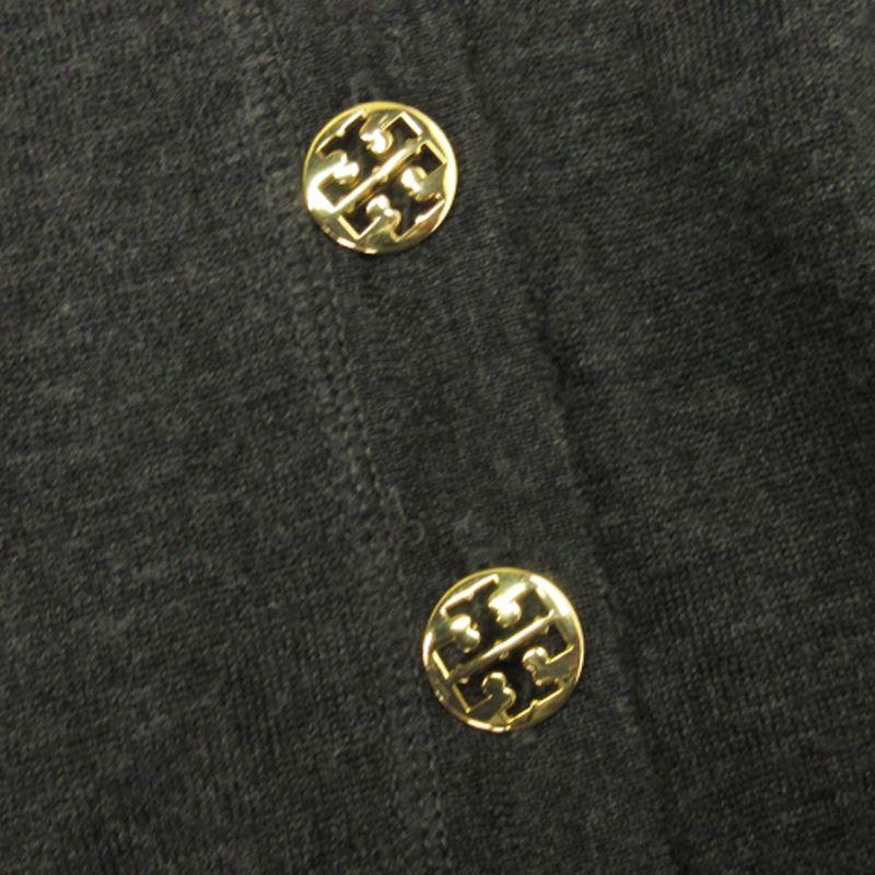 美品 トリーバーチ シルクフロント ウールカーディガン ブラック 金